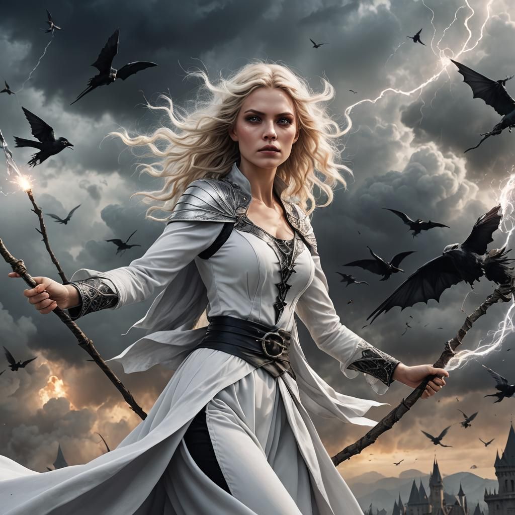 Witches Clash in Aerial Battle, Fantasy Concept Art