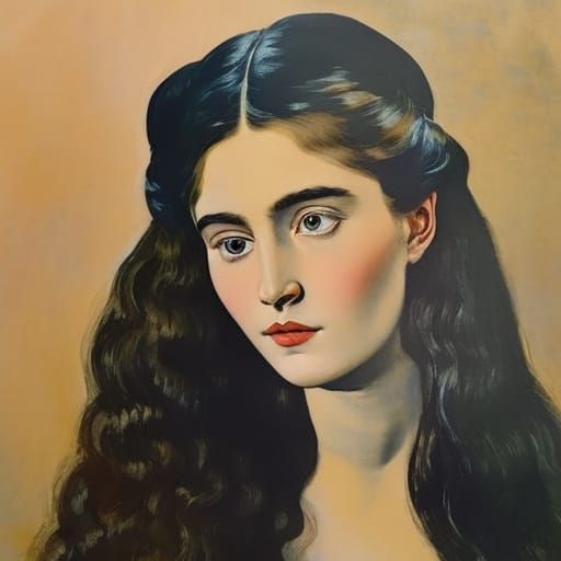 Woman Brushing Hair in Impressionist Gouache Style