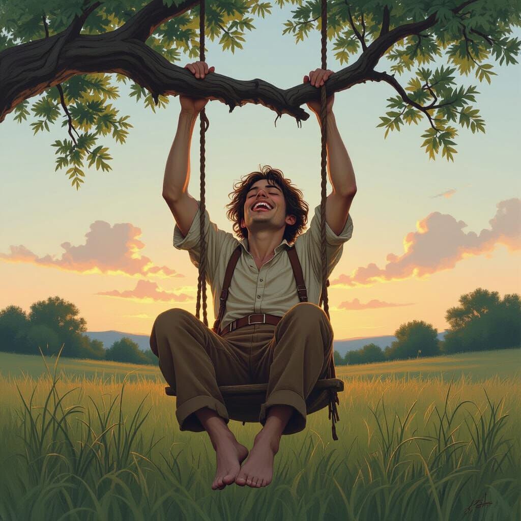 Whimsical Human Bee in Grassy Dusk Field