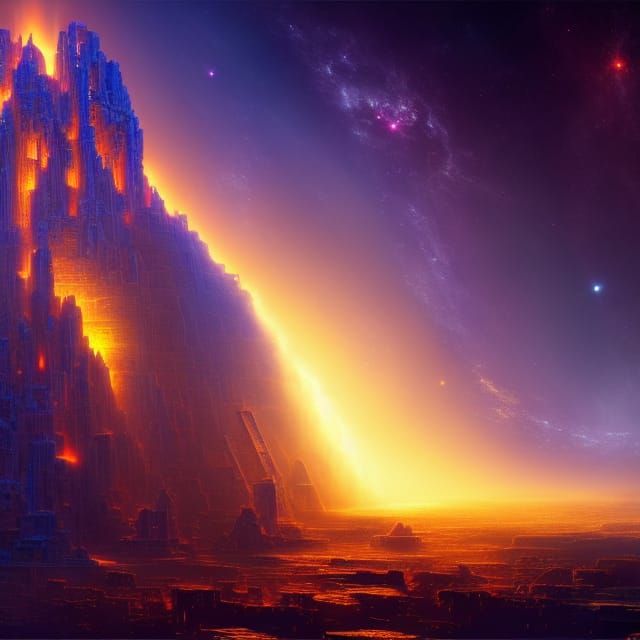 Cosmic Space City in Fractal Bismuth Style