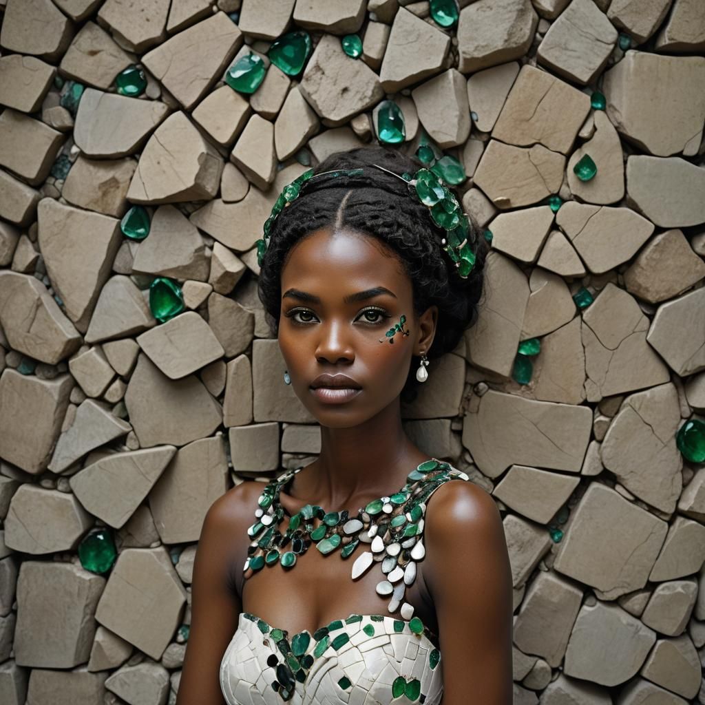 Ebony Woman Portrait with Emerald Eyes