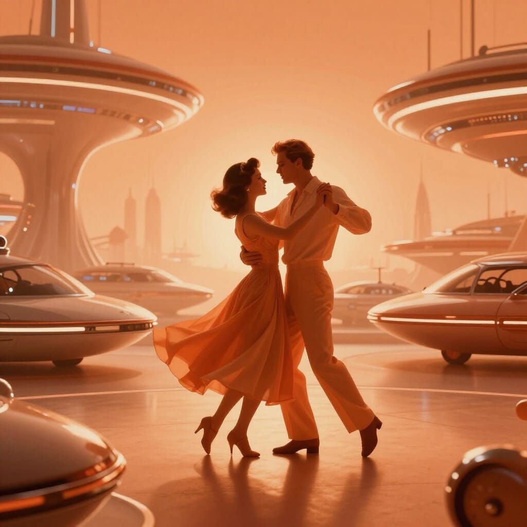 Retro-Futuristic Dance in Orange Hues