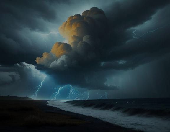 Violent Ocean Storm at Night
