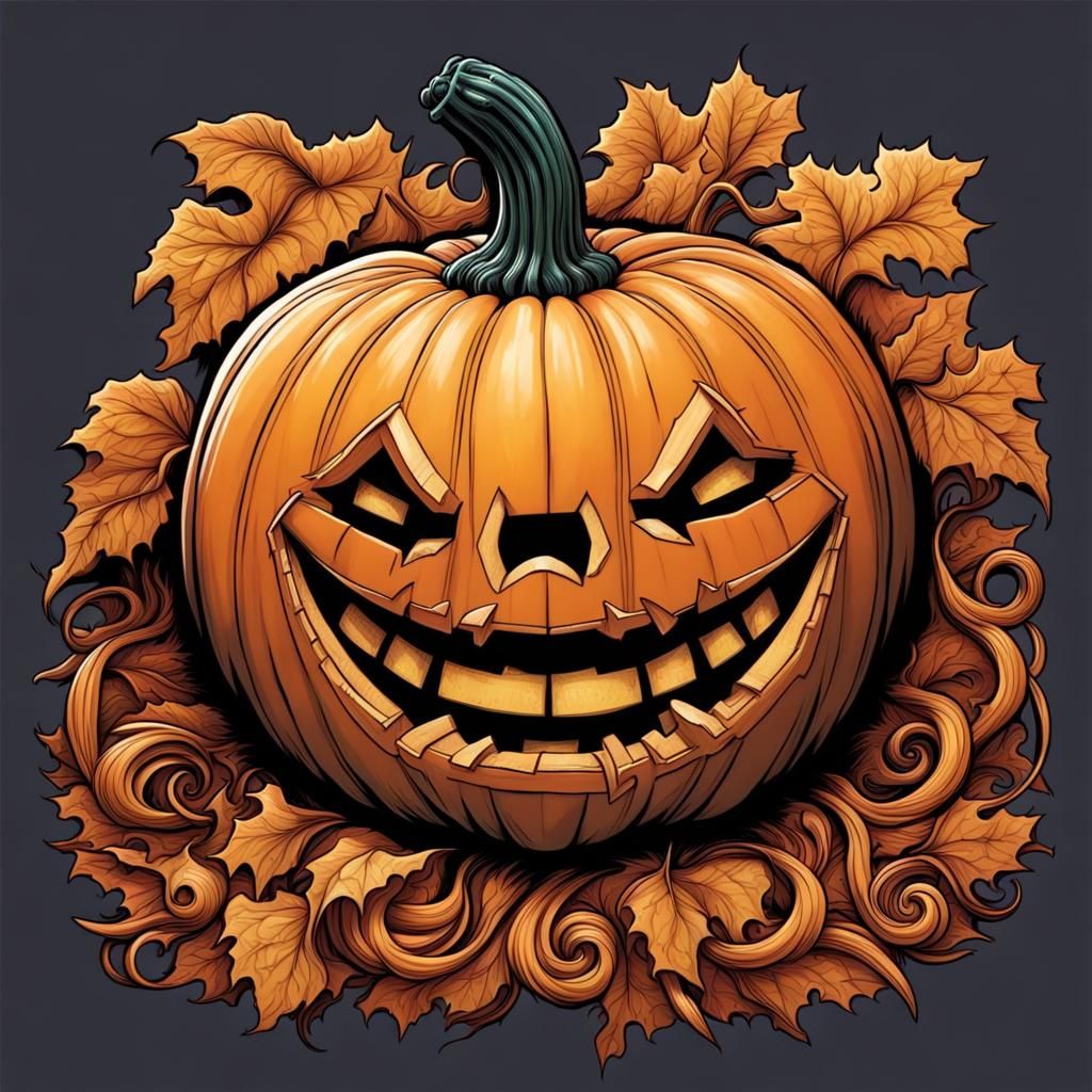 Smiley Pumpkin Carvings in Comic Book Art Style