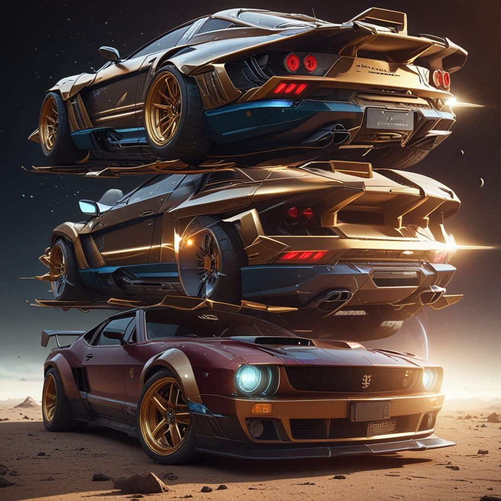 Cosmicpunk Starship Travels Near Saturn in Anime Style