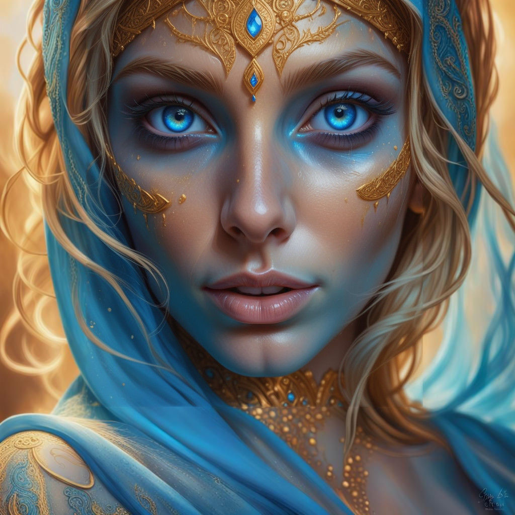 Enchanting Arabic Woman with Golden Hair: Hyperrealistic Art