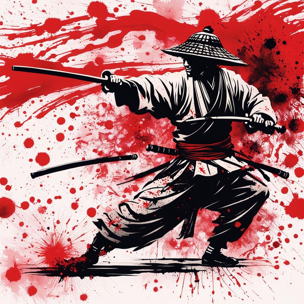 Samurai in Motion: Ink Wash Painting