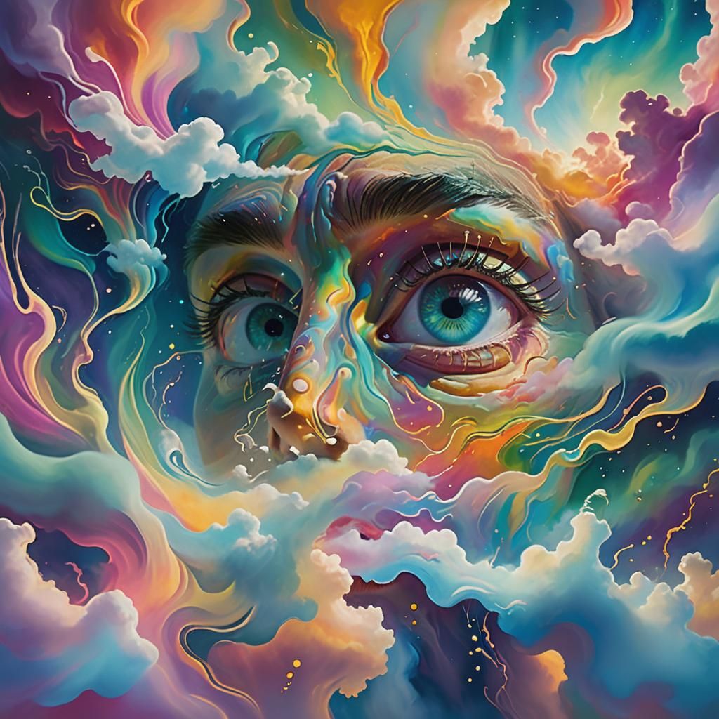 Surreal Worlds Visible in the Sky: Ethereal Oil Painting