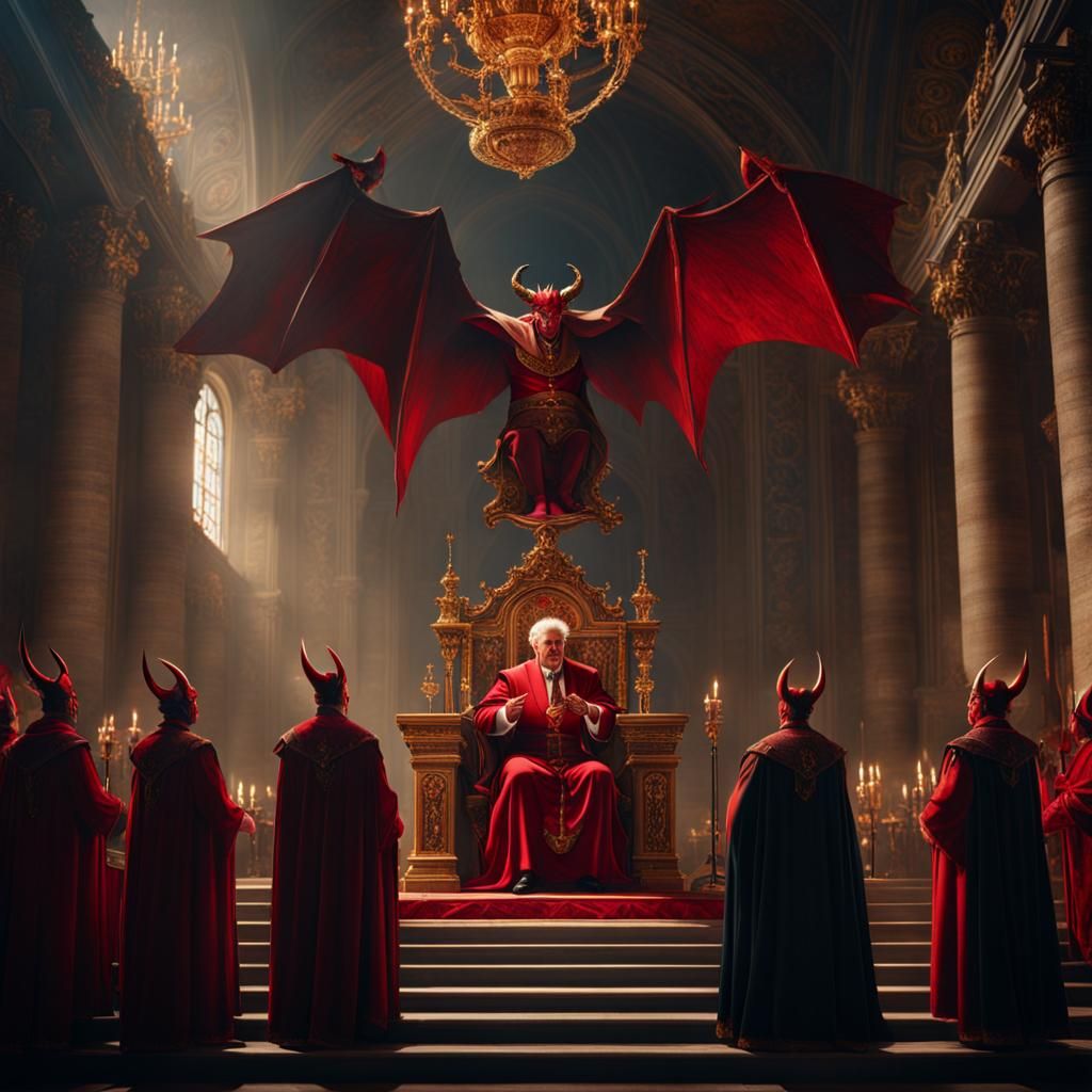 Devil Preaching to Pope: Detailed Fantasy Art