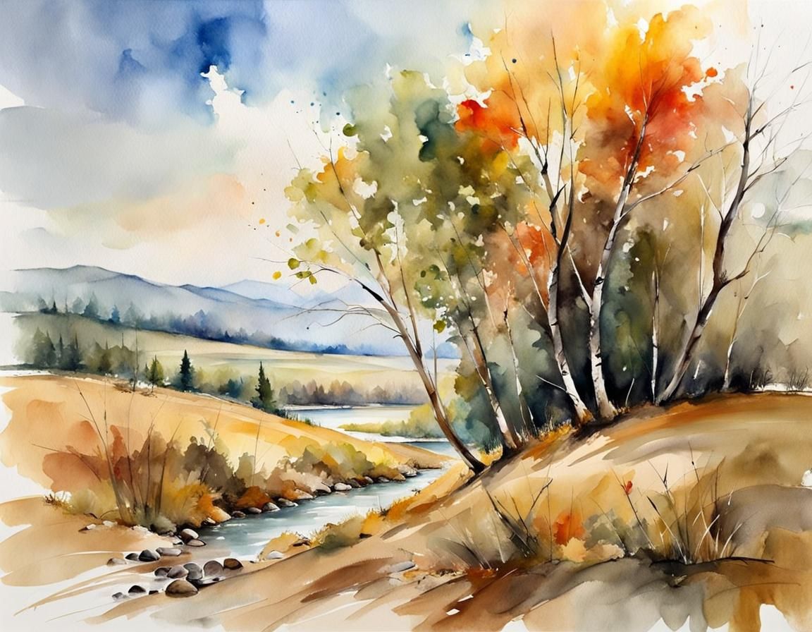 Russian Landscape in Watercolor Style