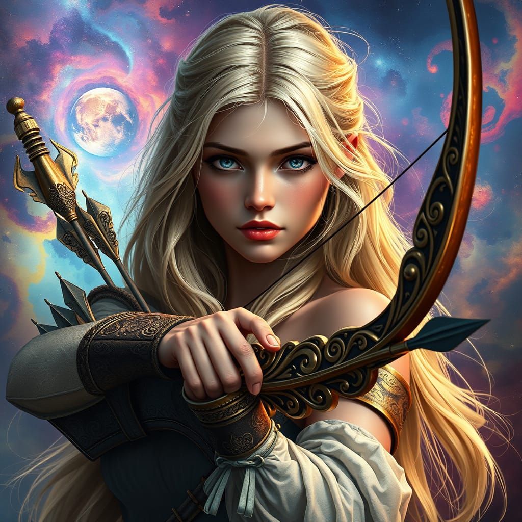 Blonde Warrior Goddess in Cosmic Aura