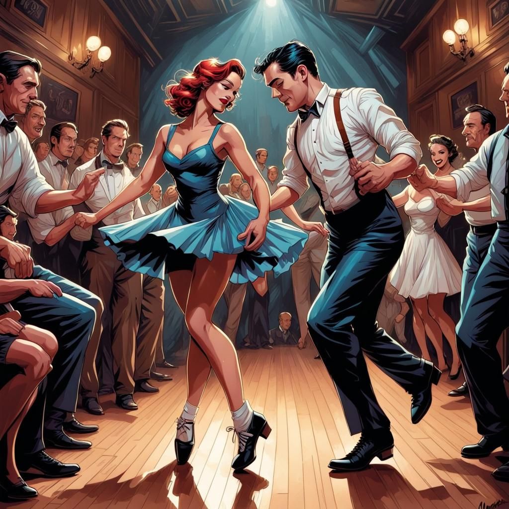 Couple Tap Dancing: Comic Book Art Style
