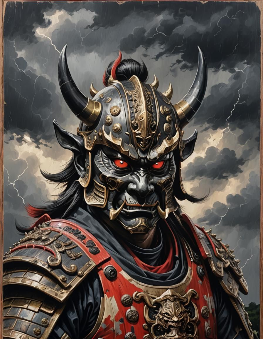 Menacing Oni Yokai in Samurai Armor