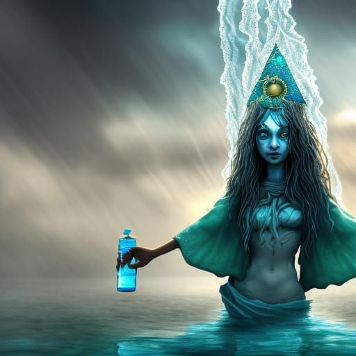 Water Wizard in Retrofuturist Style