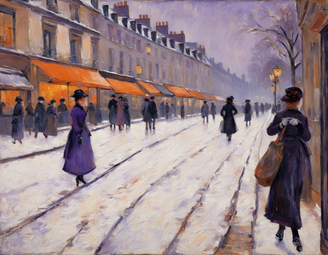 Purple and orange Impressionist snowy nineteenth century Par...