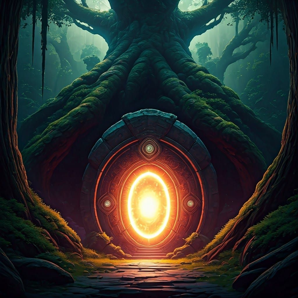 Mystical Portal in Ancient Forest: Fantasy Art