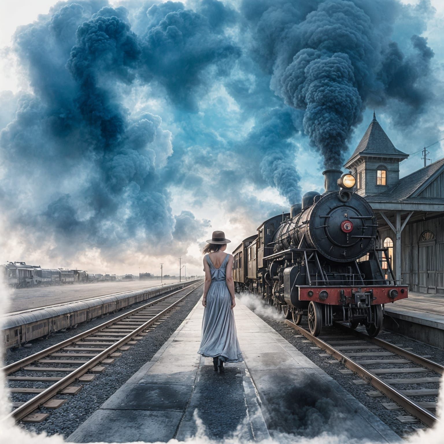 Vintage Steam Train with Classic Cars