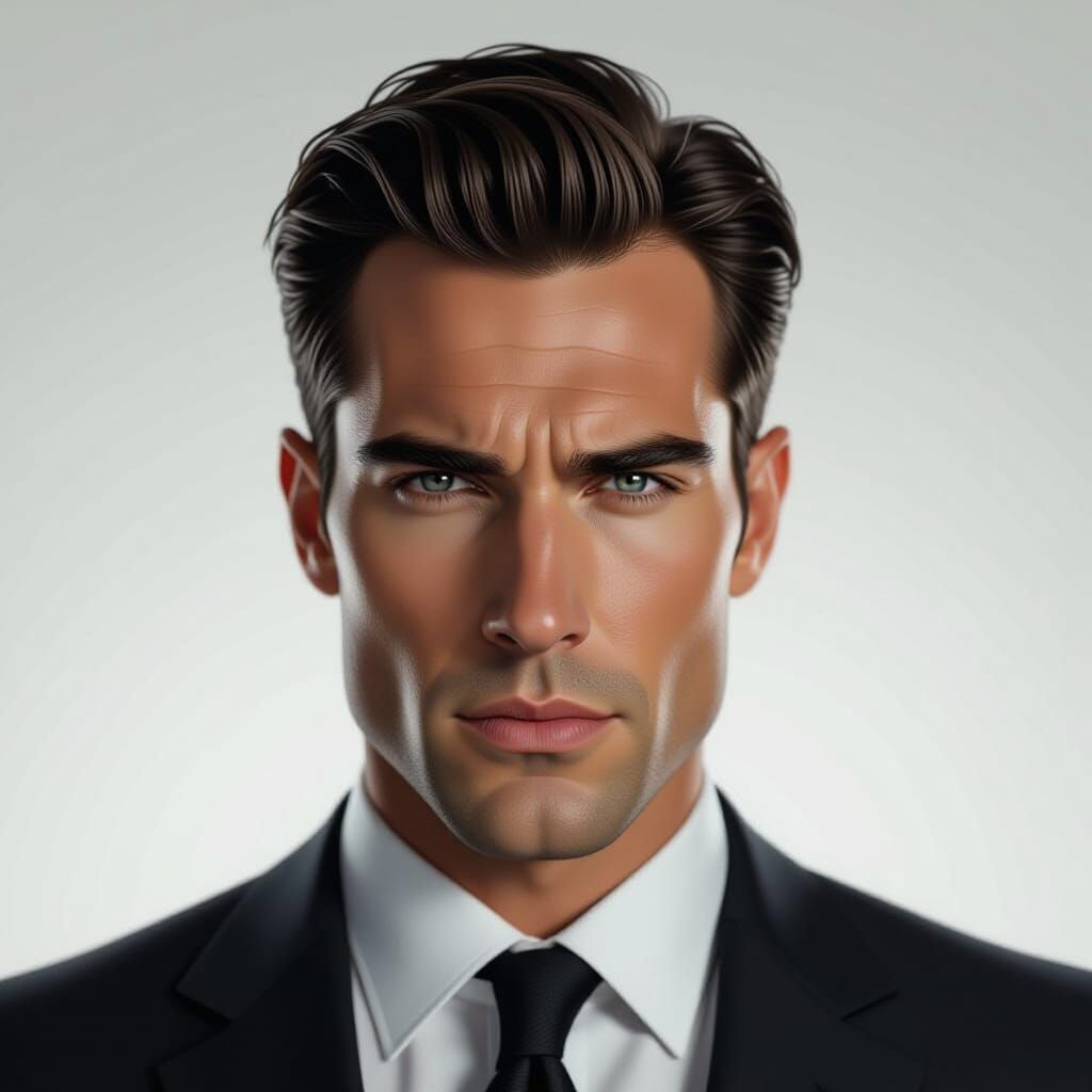 Photorealistic Close-Up of Intense Man's Face