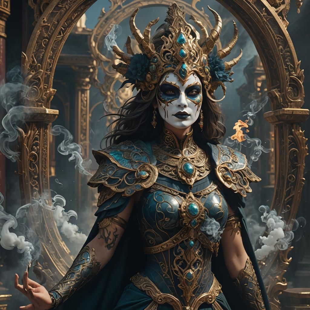 Apate, Goddess of Deceit with Mask and Mirrors