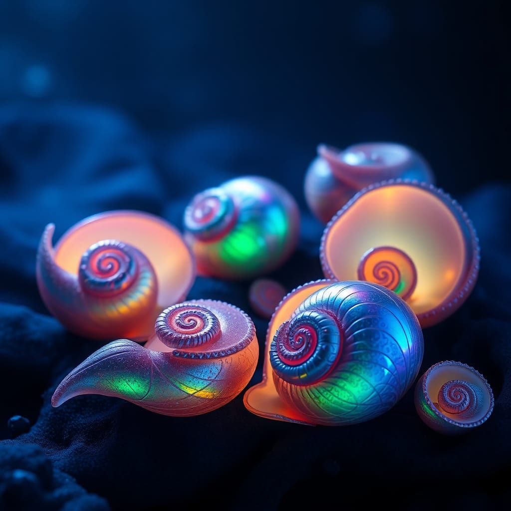 Iridescent Mollusks in a Mystical Underwater Realm