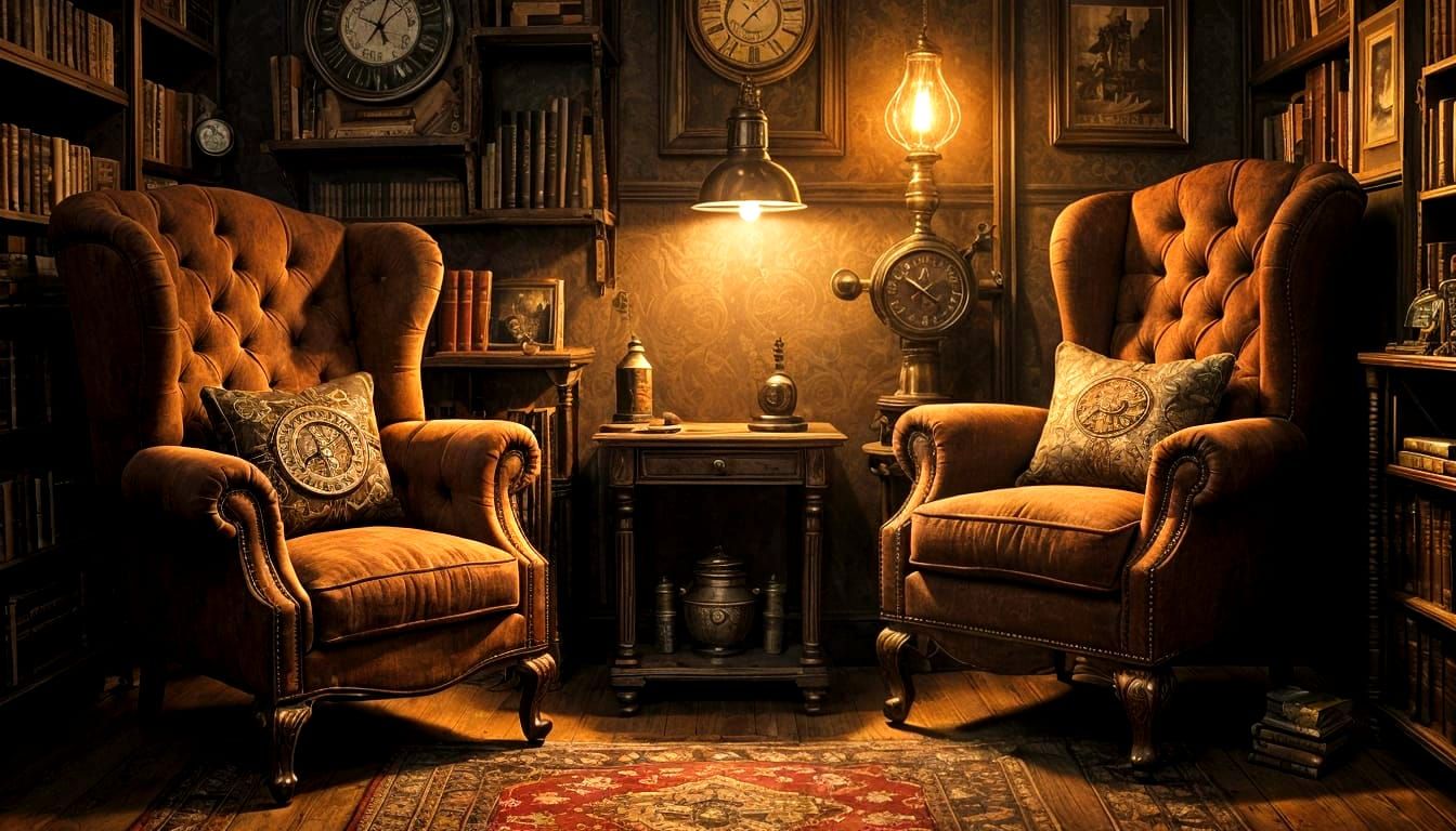 Steampunk Library Reading Nook with Airships
