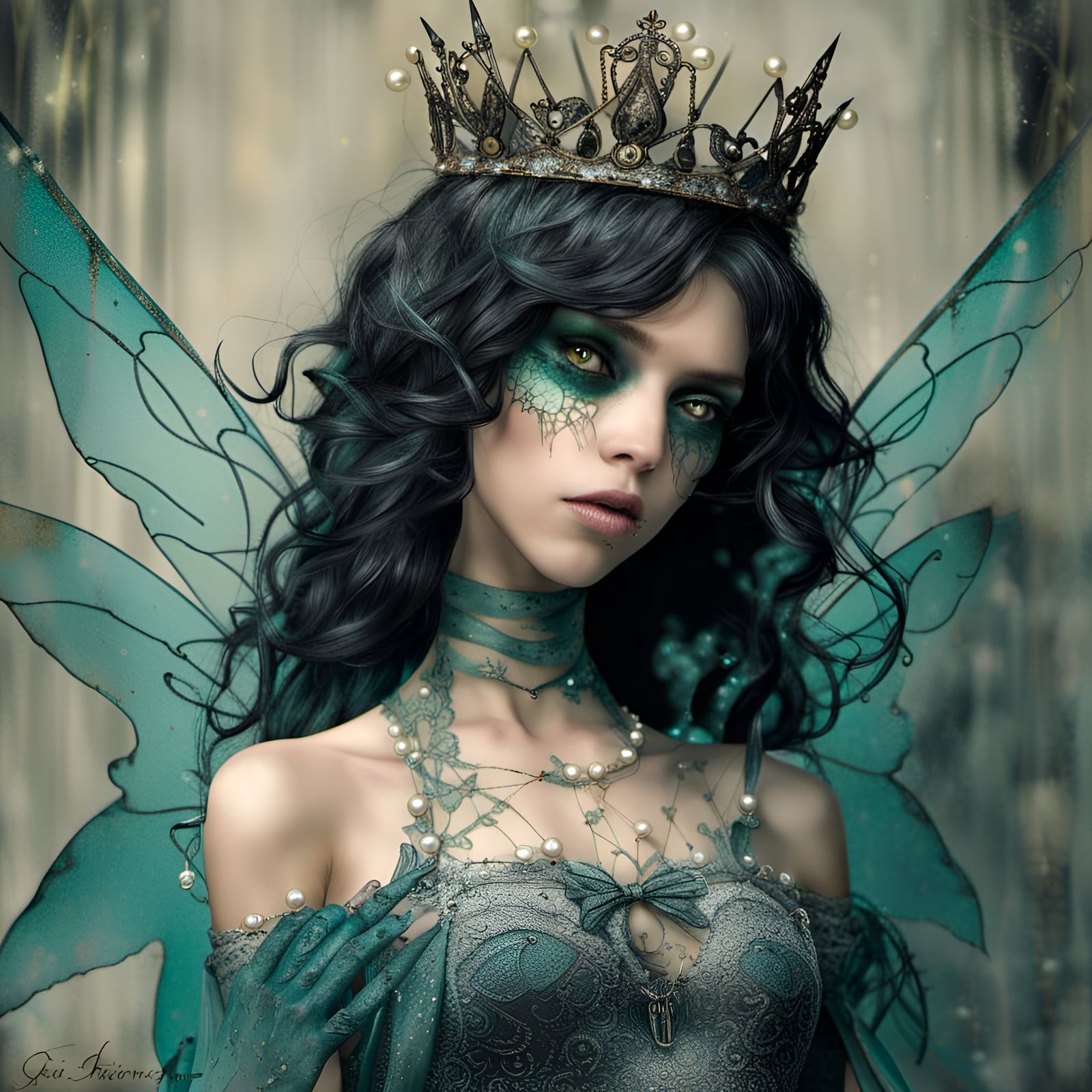 Militant Zombie Fairy Hybrid Portrait in Art Nouveau Style