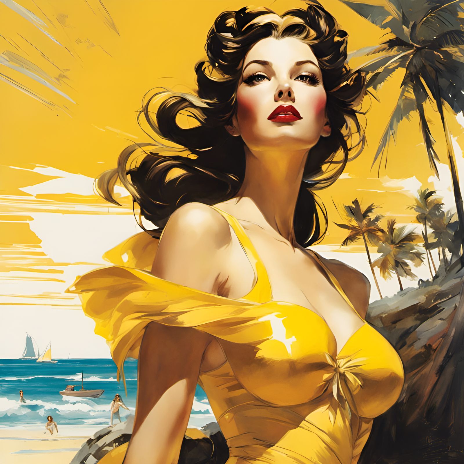 Belle in Yellow Swimsuit on the Beach