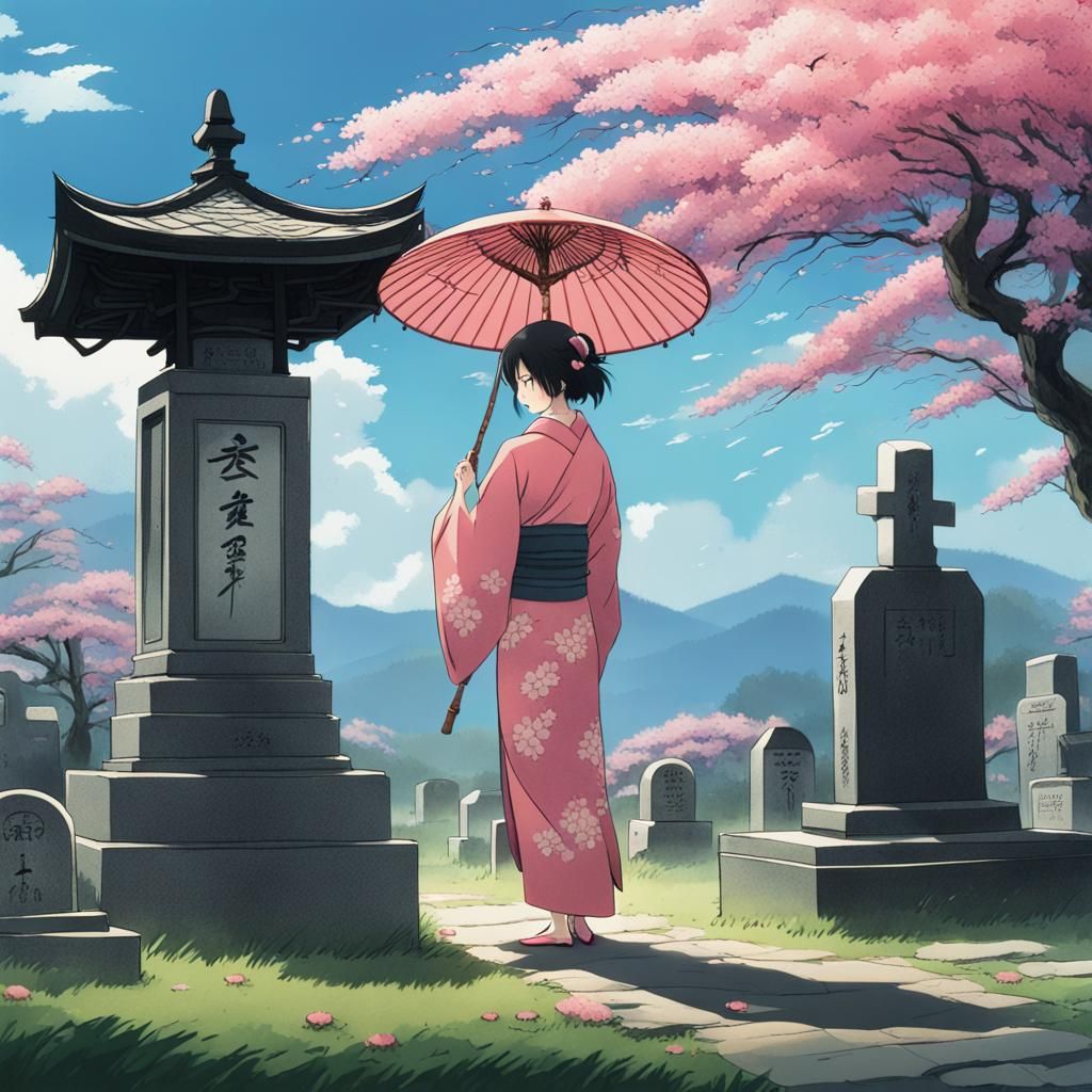 Kimono Woman with Katana Grave: Studio Ghibli Anime