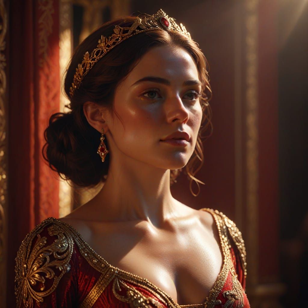 Regal Woman in Warm Light, Detailed Skin Texture