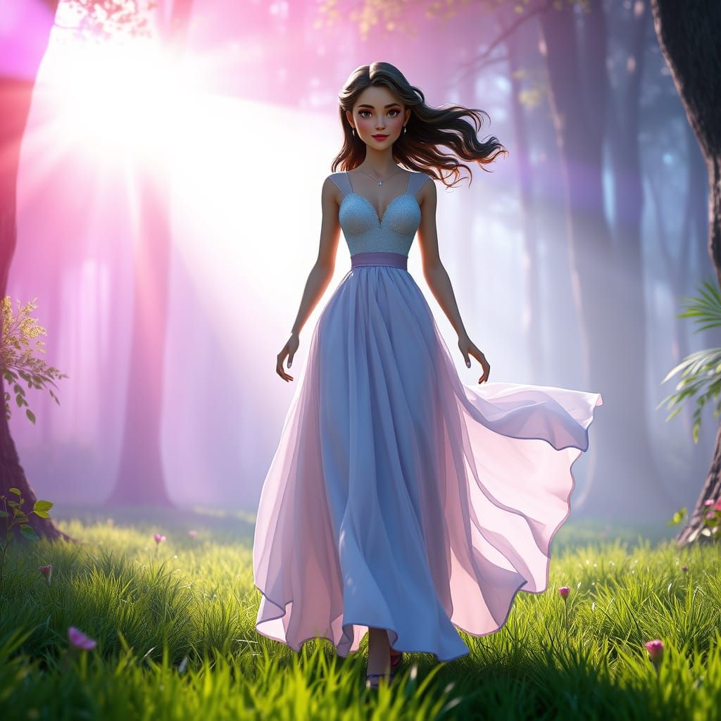 Enchanted Woodland Goddess in Whimsical Pixar Style