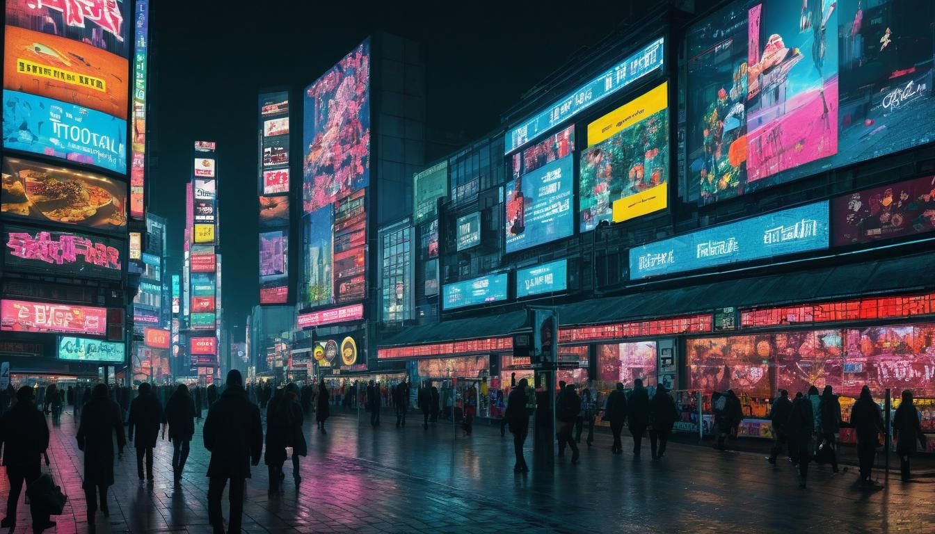 City Centre with loads of Advertising boards covered with Ne...