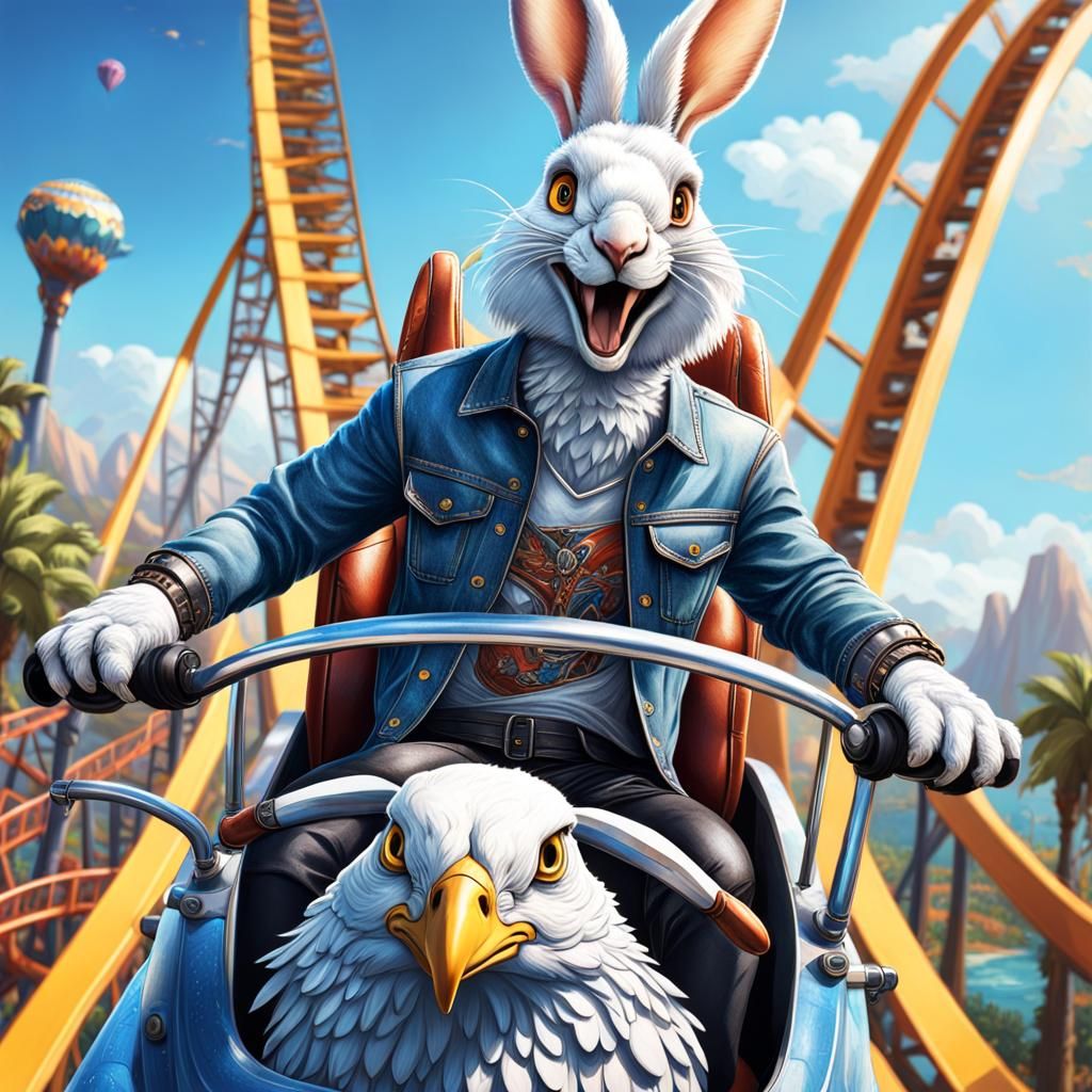 Anthropomorphic Rabbit and Eagle Ride Roller Coaster