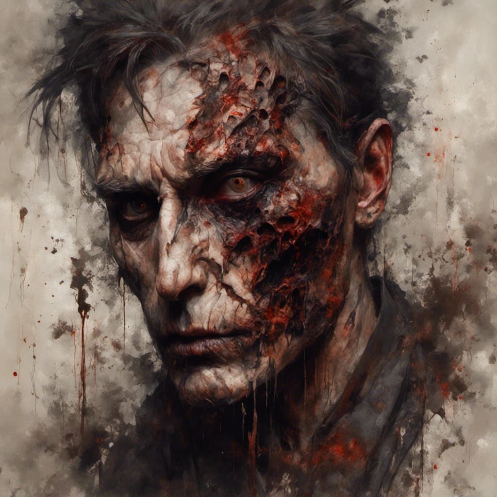 Macabre Portrait of a Man with a Burned Face