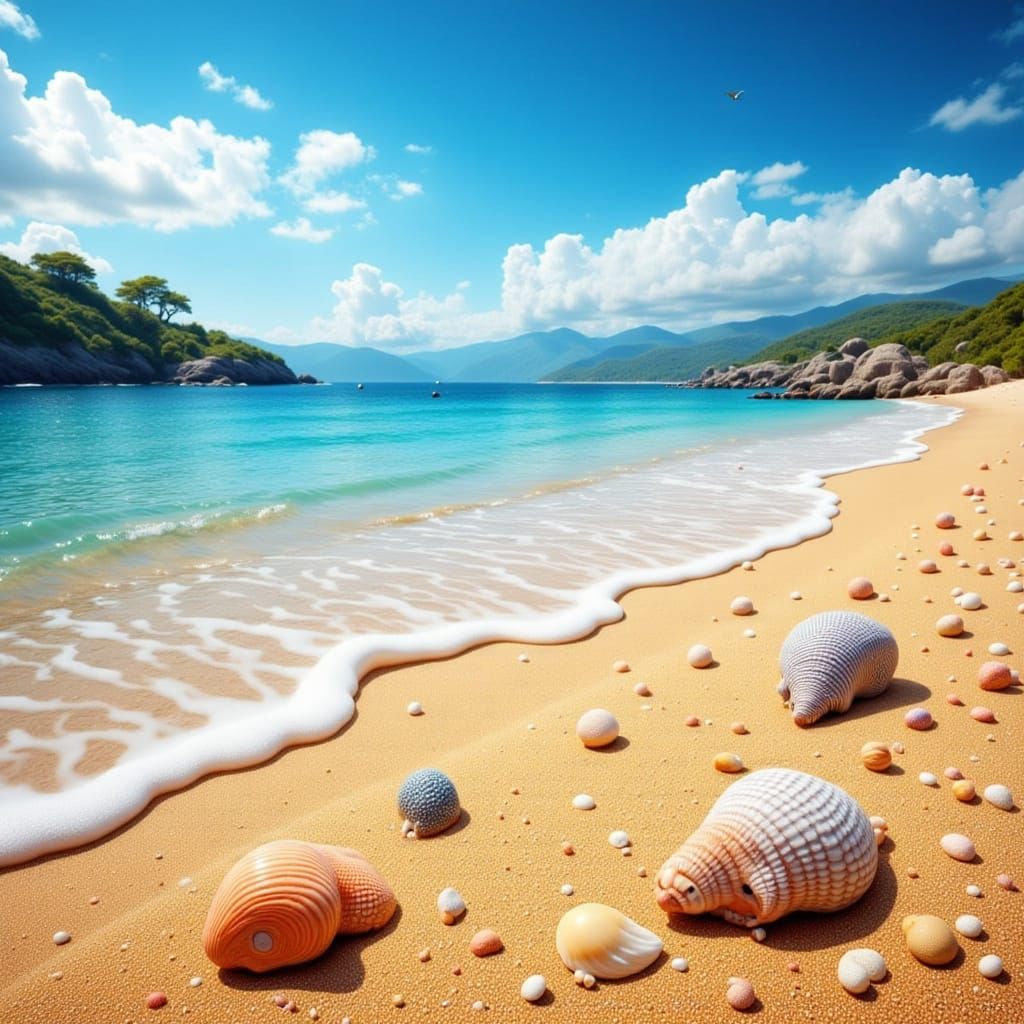 Golden Beach With Blue Ocean On A Sunny Day