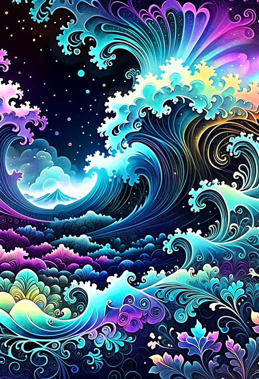 Optical Illusion Landscape with Zentangle Clouds