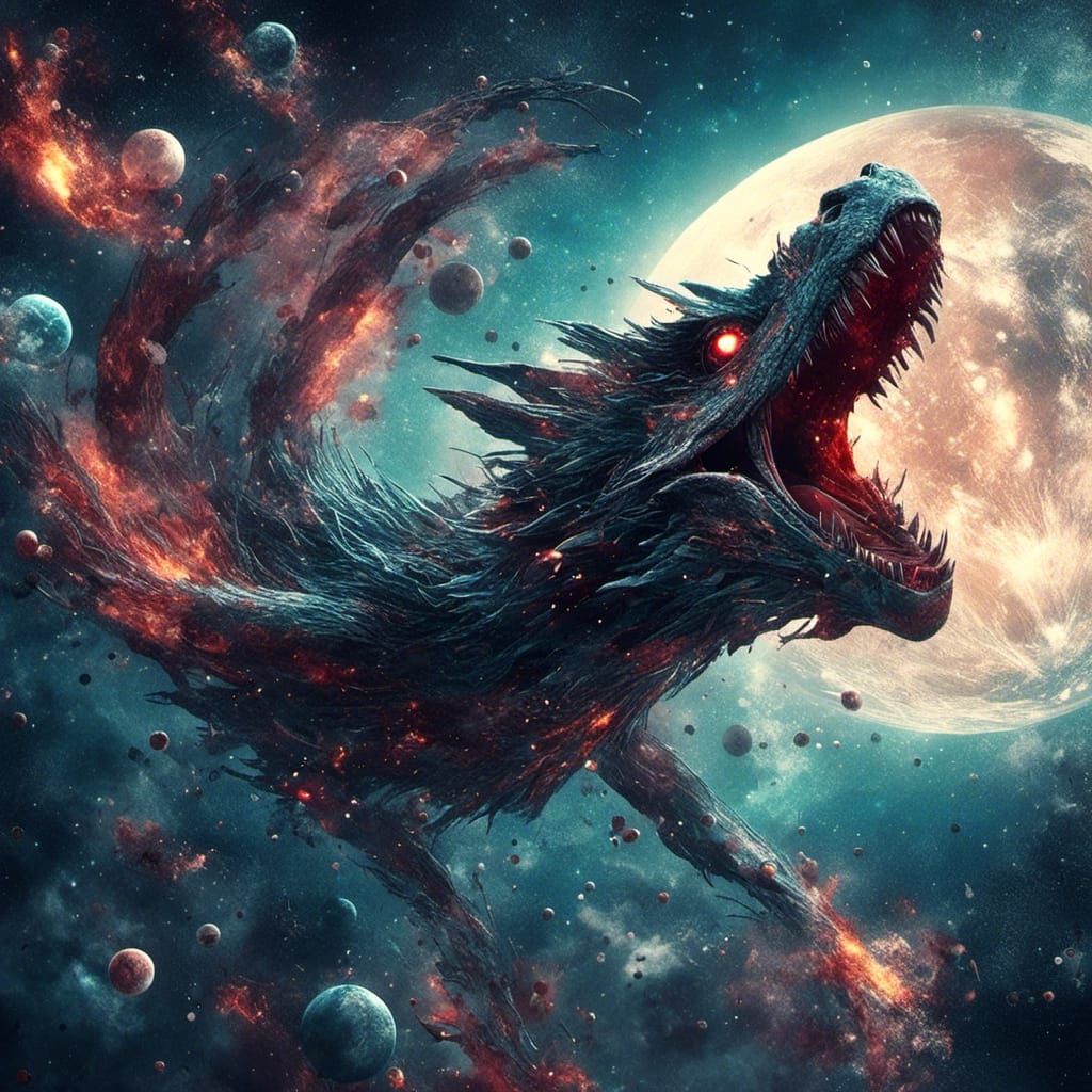 Dragon Soaring Through Space in Hyperrealistic Style