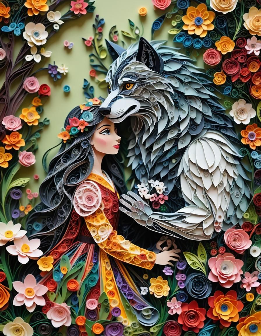 Quilled Princess and Werewolf in Flower Forest