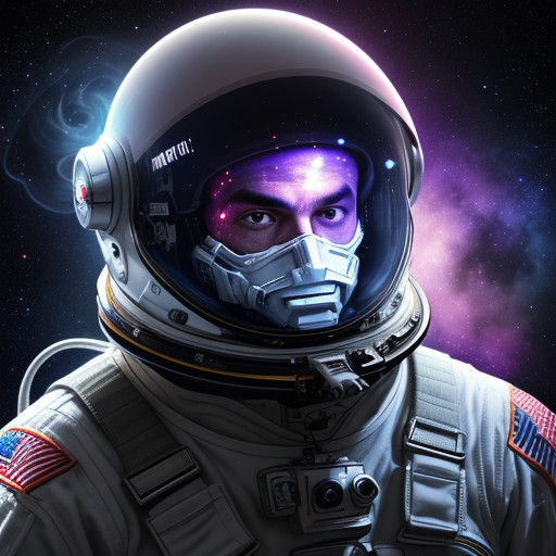 Astronaut in Space, Exhaling Smoke Amidst Vibrant Galaxy
