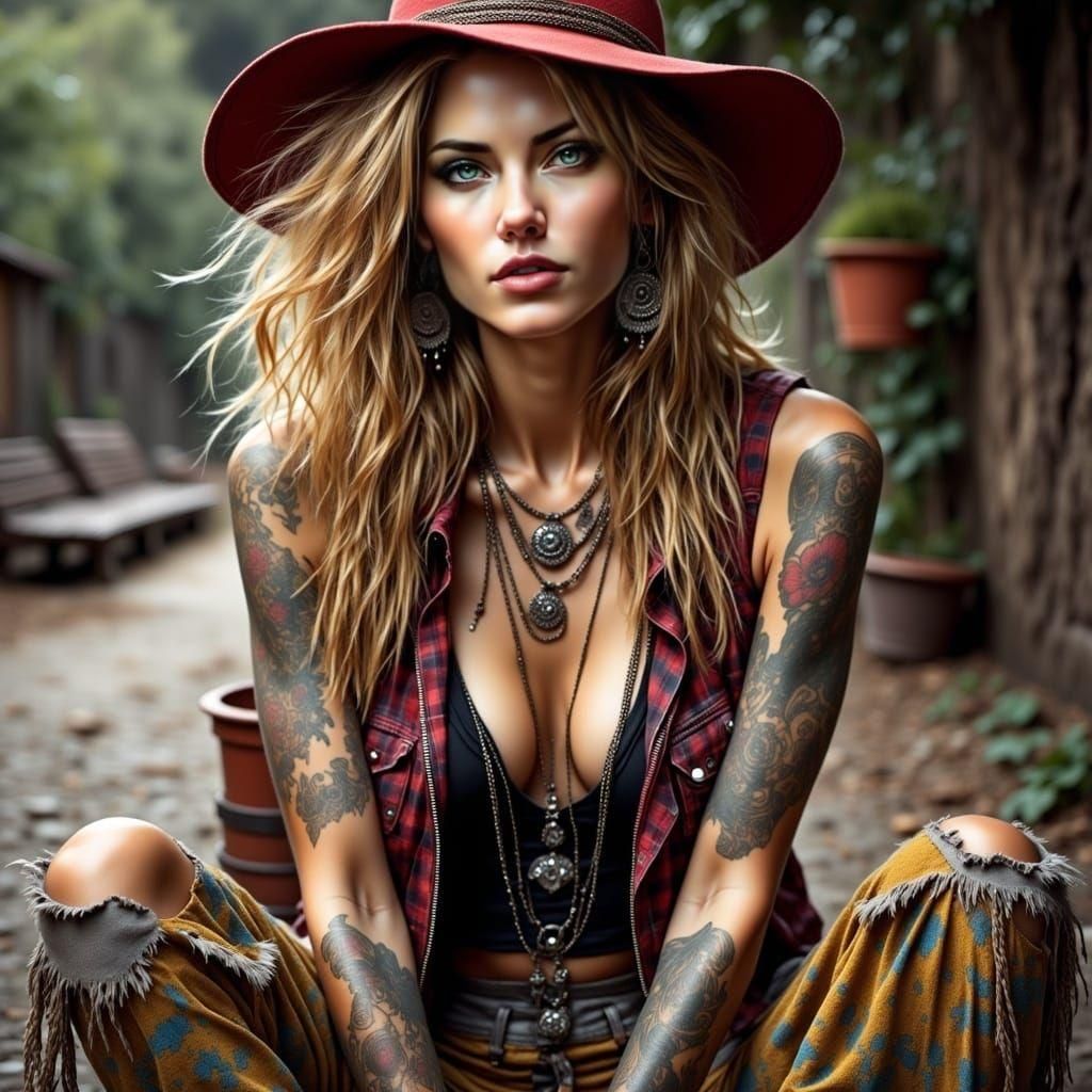 Attractive Hipster Portrait in Grunge Boho Style