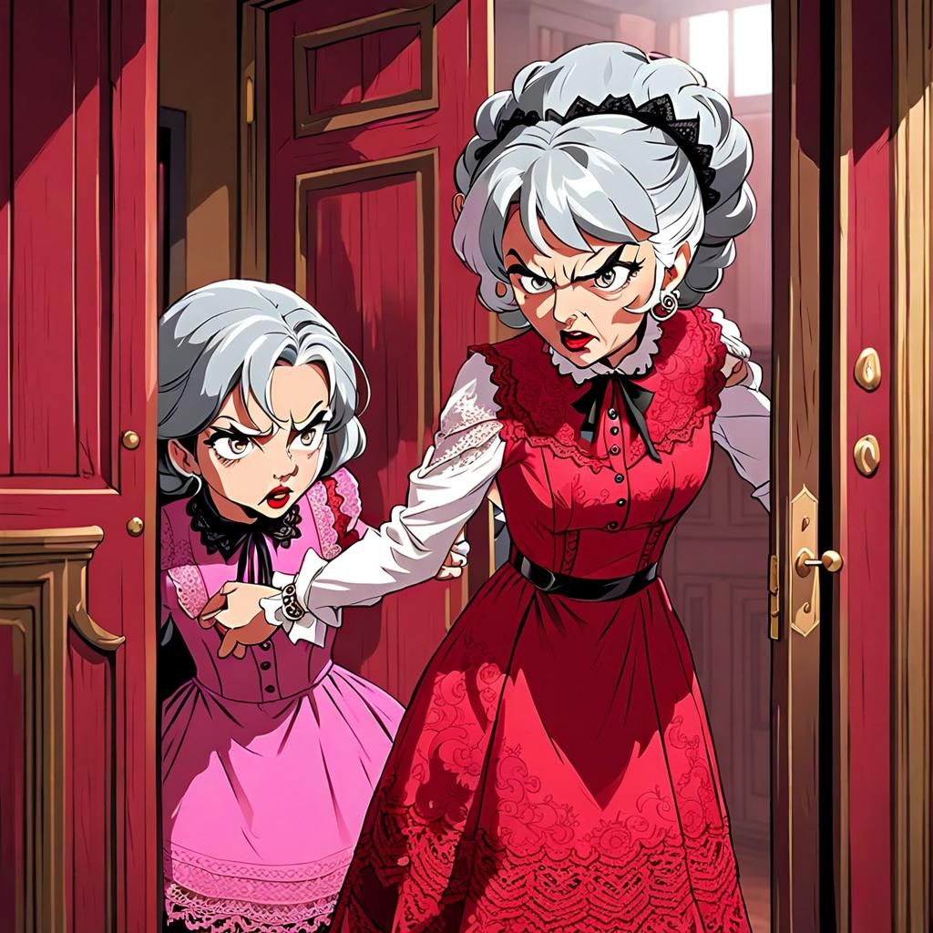 Wild West Saloon: Crimson Dress and Pink Lace