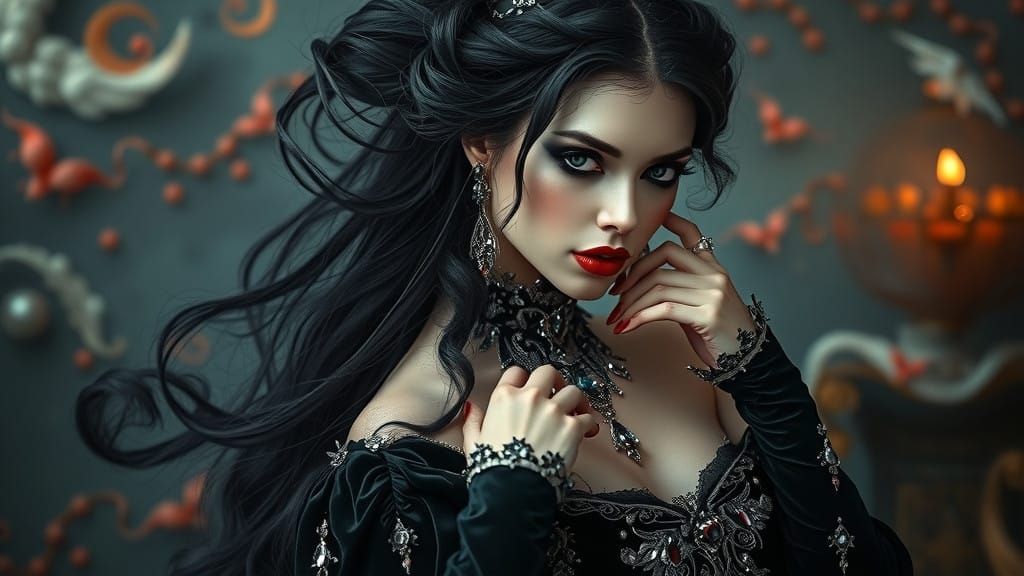 Dark Fantasy Princess in Sumptuous Velvet Gown