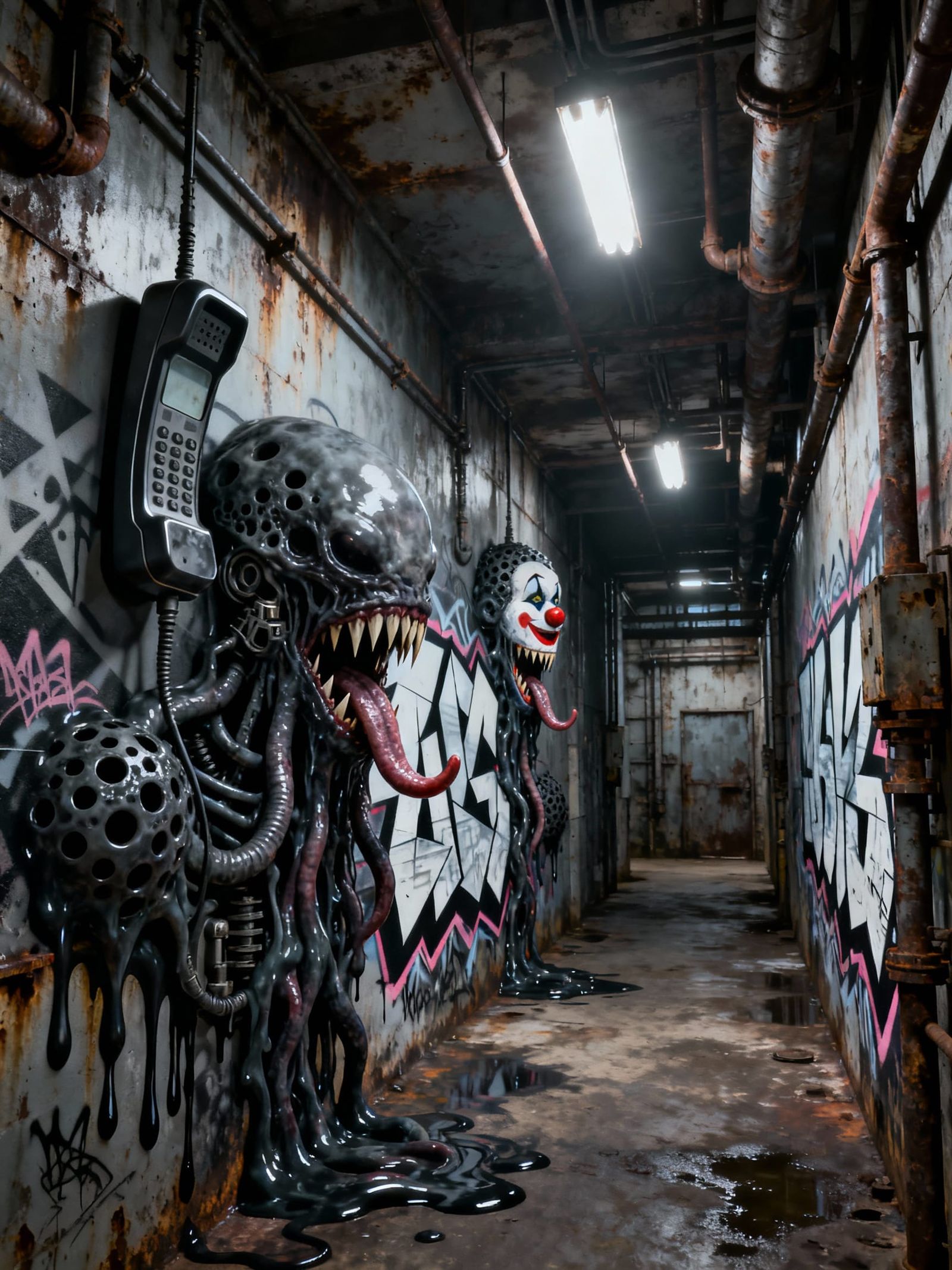 Creepy Industrial Hallway with Gloopy Creatures