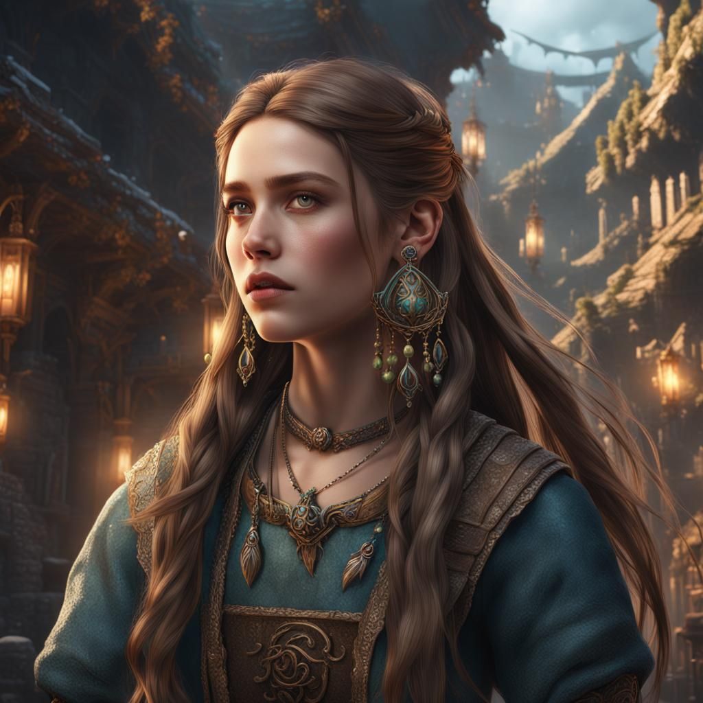 Girl with Long Hair and Braces, Detailed Matte Painting