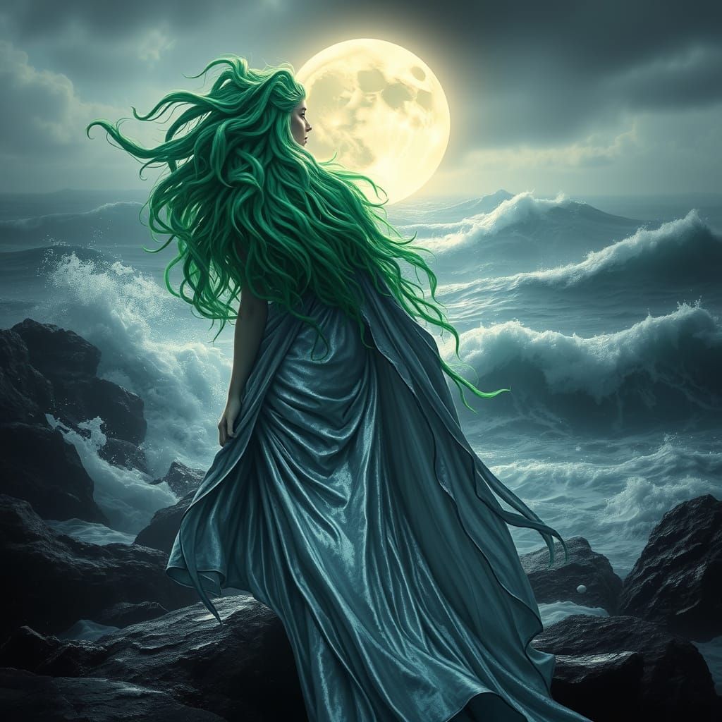Majestic Ocean Goddess in Dark Fantasy Surrealism