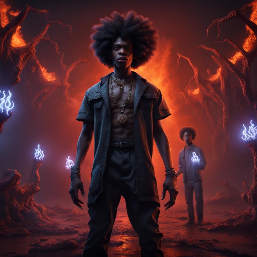 Demonic Teenager with Afro: Detailed Matte Painting