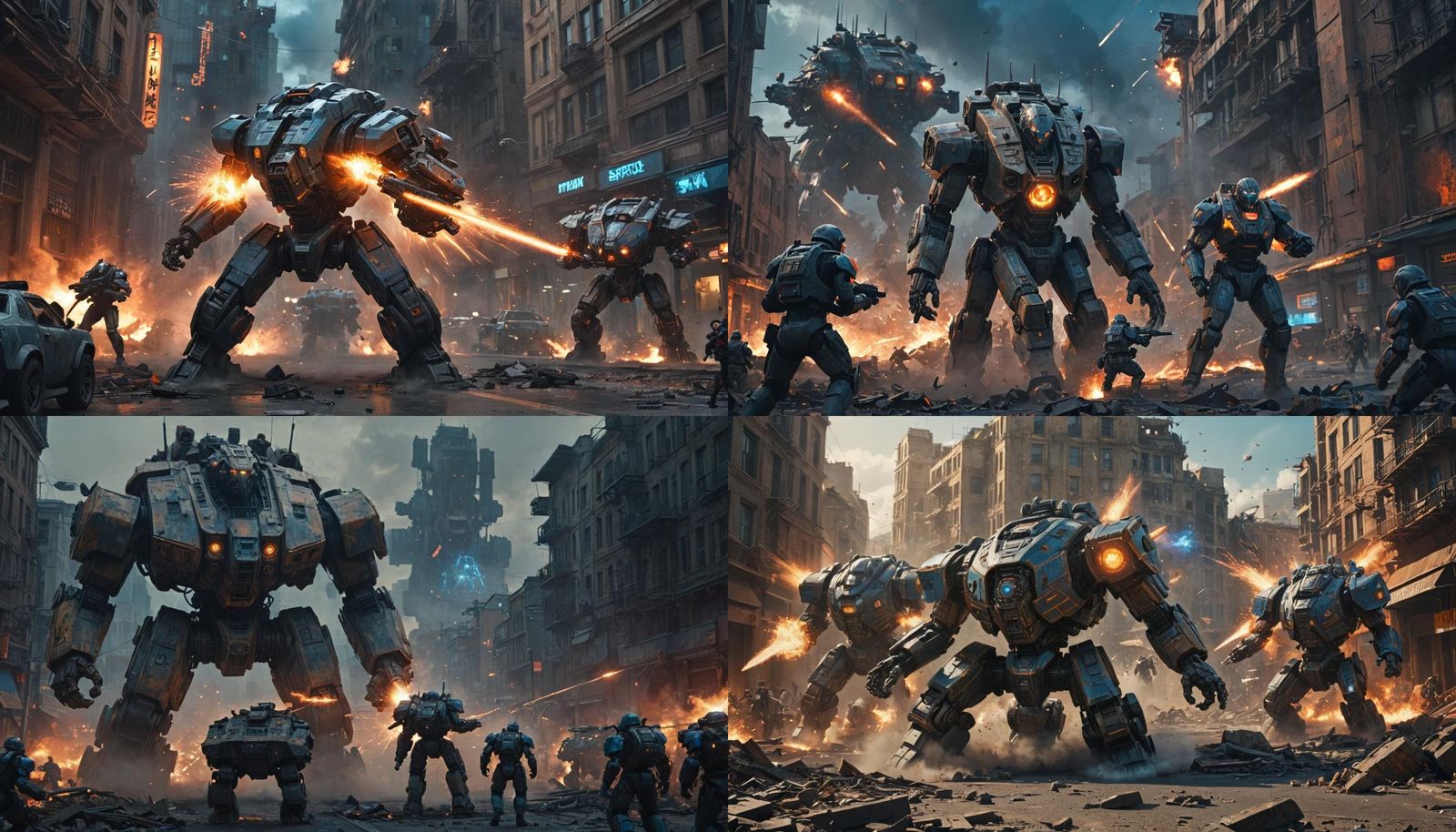 Futuristic War Machine Battles in a Cyberpunk City