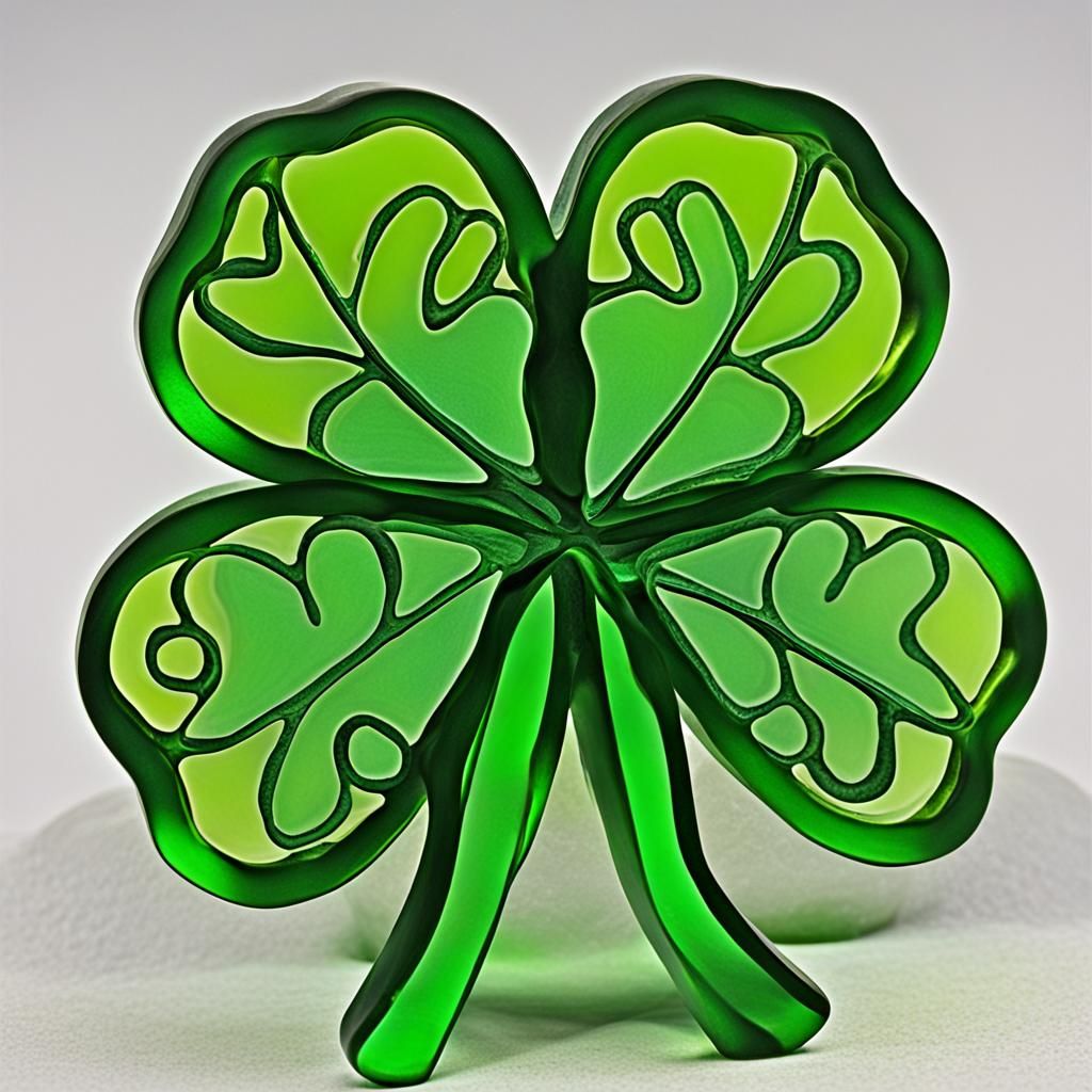 Green Leaded Glass Shamrock Paperweight in Matte Style