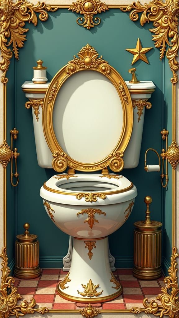Ornate Toilet in Illuminated Manuscript Frame