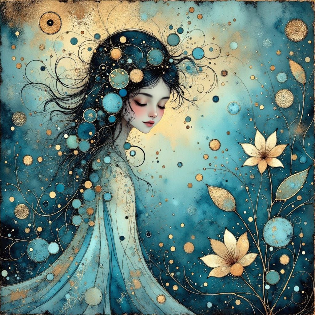 Goddess of the Ocean in Klimt-Inspired Splendor