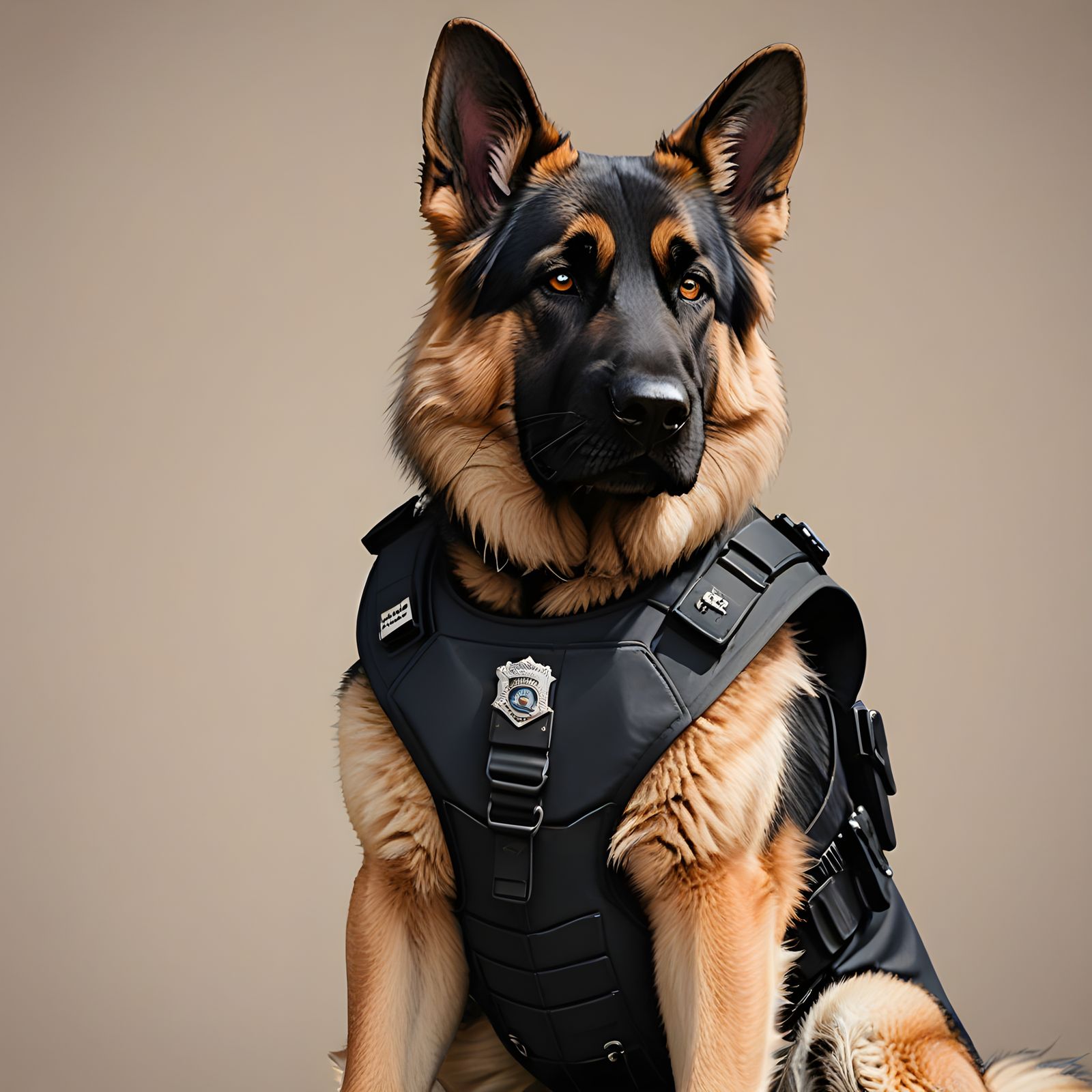 German Shepherd Police Dog in Bulletproof Vest